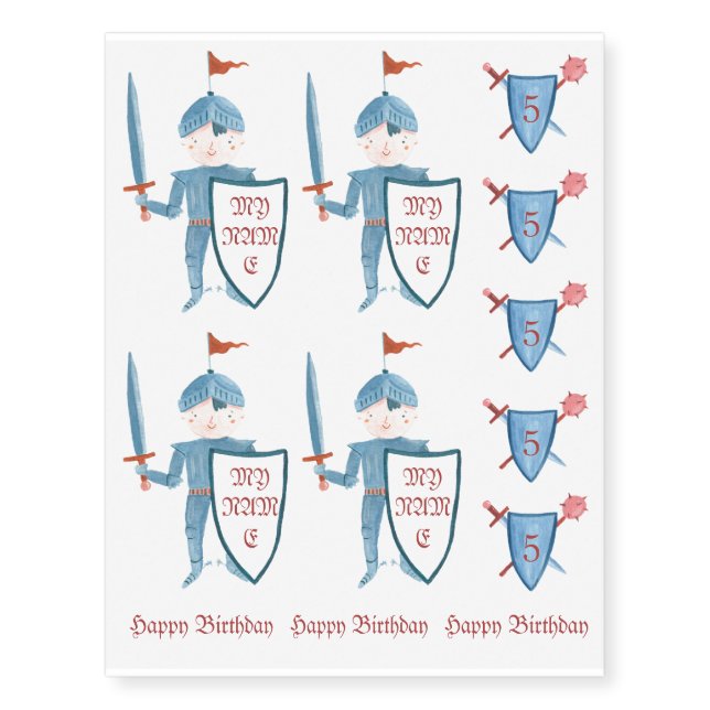 Kids kinight personalized temporary tatoo Birthday Temporary Tattoos (Front)