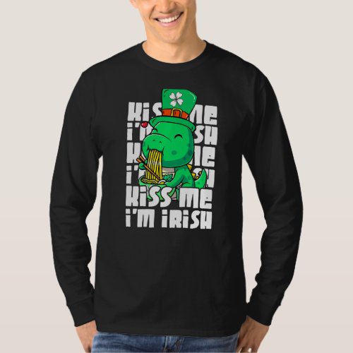 Kids Kiss Me Im Irish Cute Dinosaur Rex St Patric T_Shirt