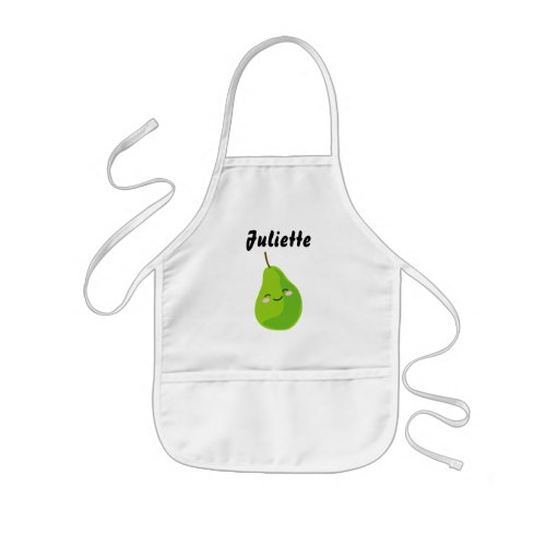 Kids kitchen apron with cute green pear cartoon