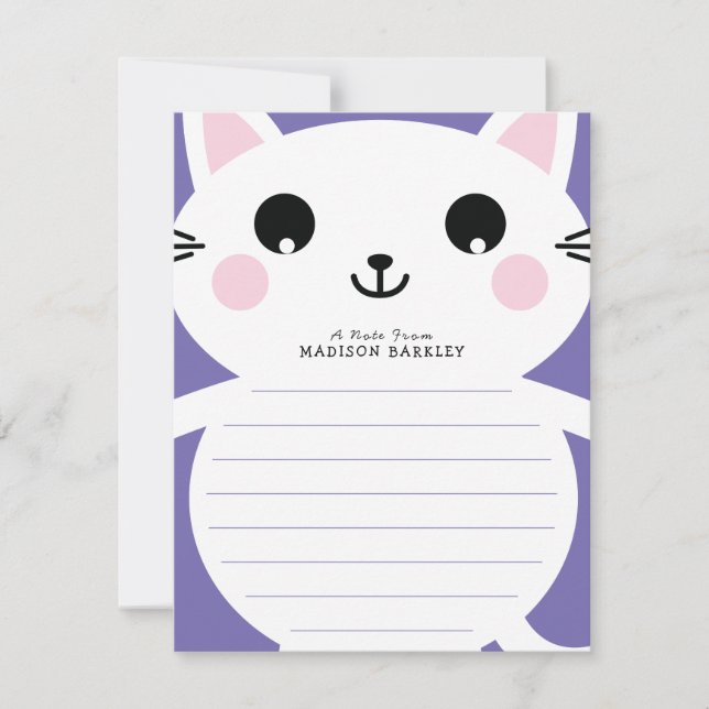 Kids Kitty Cat Cute Flat Stationary Cards (Front)
