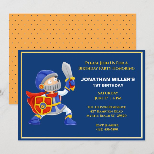 Kids Knight In Armor Birthday Party Invitation (Front/Back)