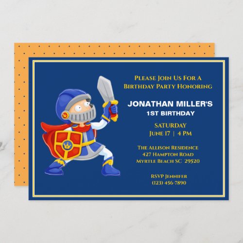 Kids Knight In Armor Birthday Party Invitation