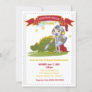 Kids Knight In Armor Dragon Birthday Party  Invitation