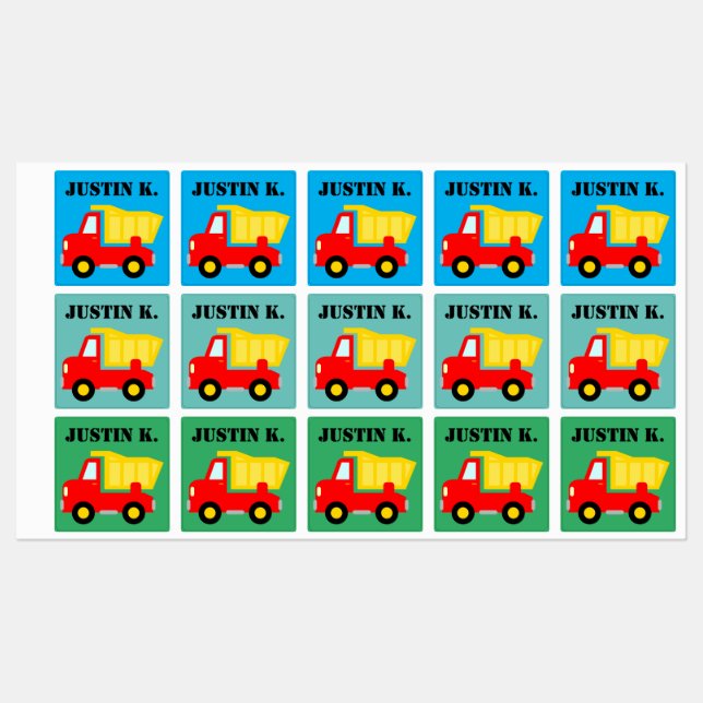 Kid's labels with custom name and cute dumptruck (Sheet)
