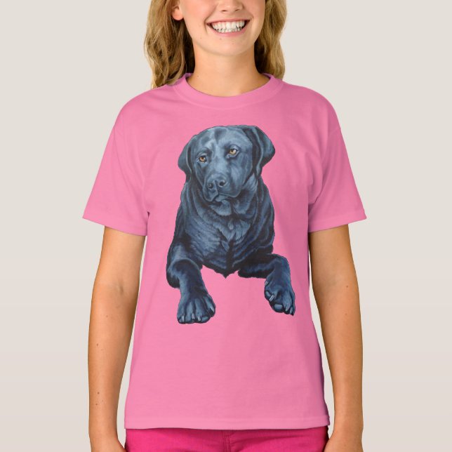 Kid's Labrador Shirts Girl's Blue Dog Art T-shirts (Front)