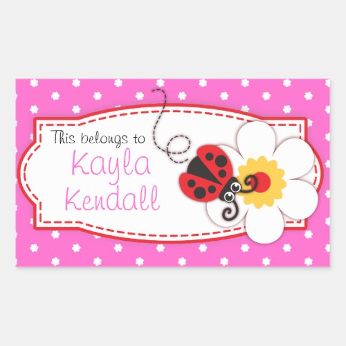 kids ladybug book plate id name pink label sticker