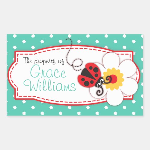 kids ladybug book plate or id name label sticker