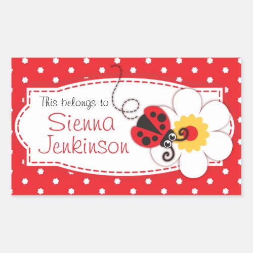 kids ladybug book plate or id name label sticker