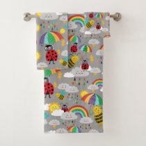 Kids Ladybug Bumblebee Rainbows Personalized Bath Towel Set