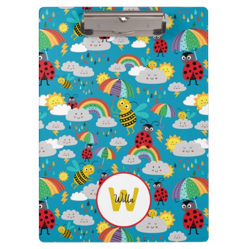 Kids Ladybug Bumblebee Rainbows Personalized Clipboard