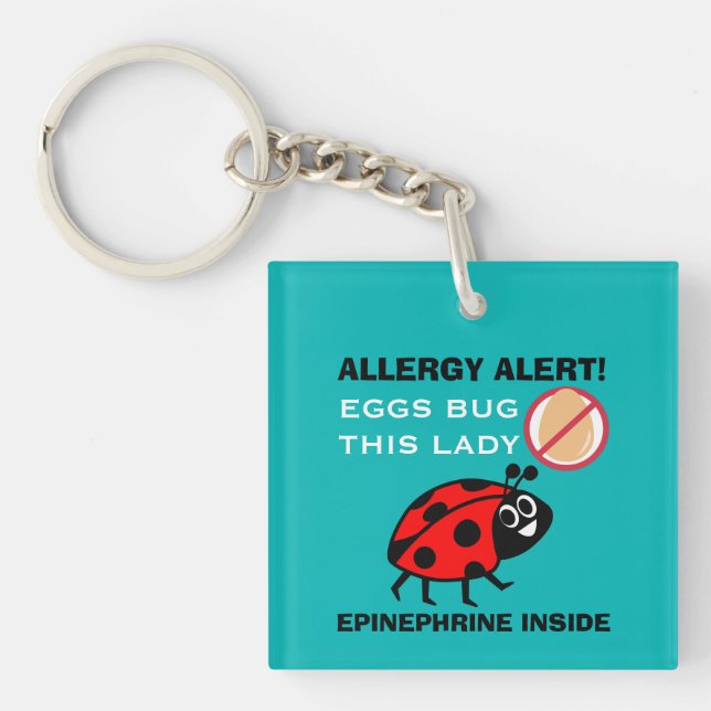 Kids Ladybug Egg Allergy Medical Alert Kids Keychain (Front)