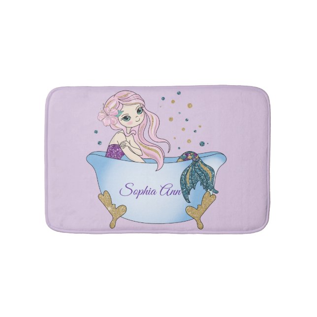 Kids Lavender Glitter Mermaid Bath Mat (Front)