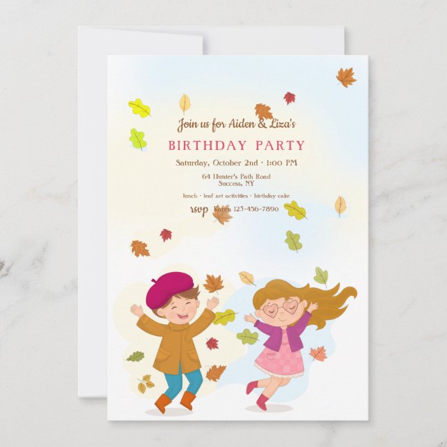 Kids Leaf Play Birthday Party Invitation (Front)