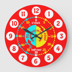 Kids learn to tell time bright red wall clock