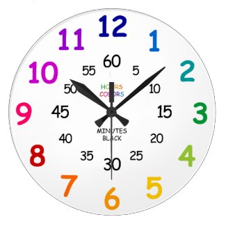 Kids Learn to Tell Time Rainbow Classroom Wall Large Clock