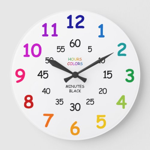 Kids Learn to Tell Time Rainbow Classroom Wall Large Clock