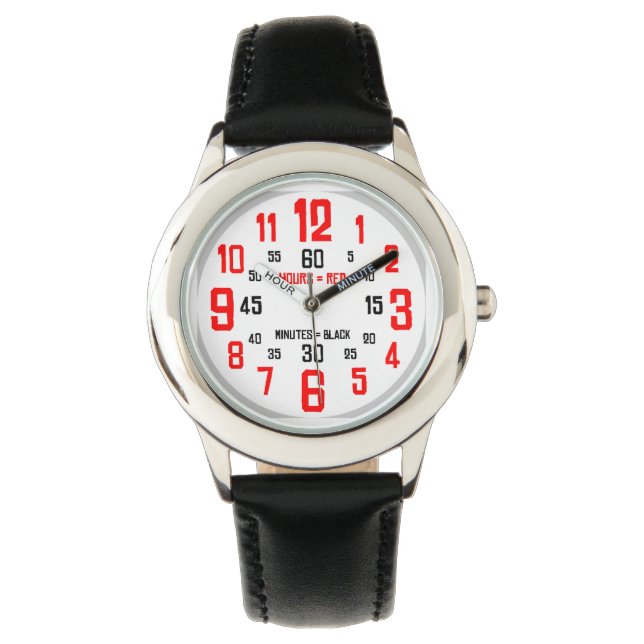 Kids' Learn to Tell Time Watch - Black & Red (Front)