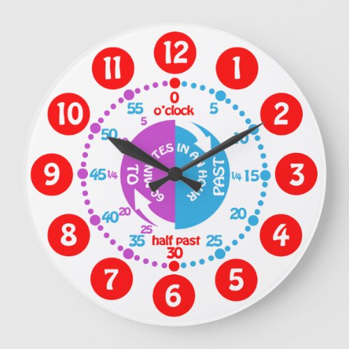 Kids learn to tell time white red purple clock