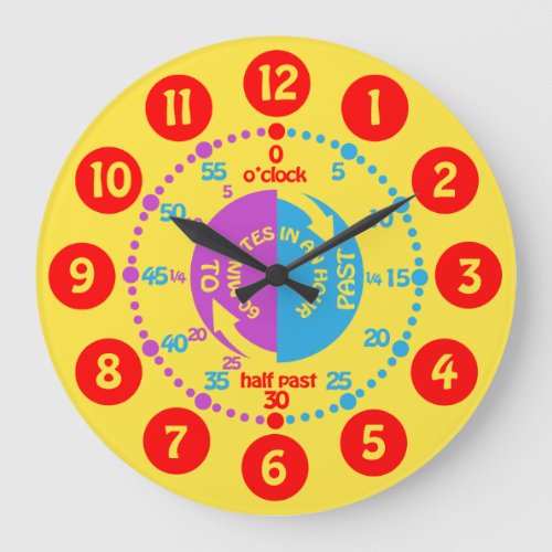 Kids learn to tell time yellow red purple clock