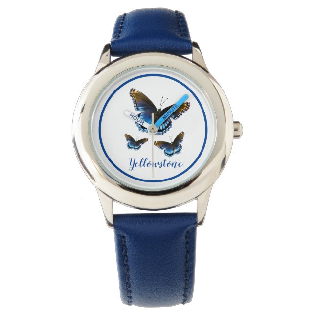 Kids Leather Watch-Yellowstone Butterflies Watch (Front)