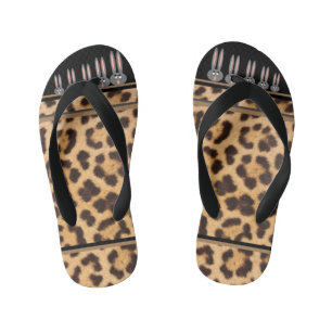 Kids Leopard Print Bunny Toes Flip Flops
