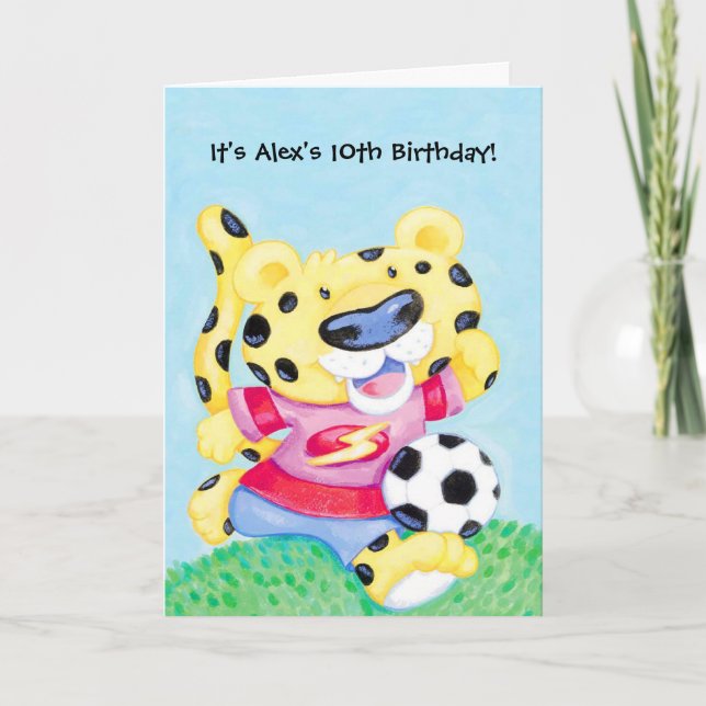 Kids leopard soccer customizable invitations (Front)