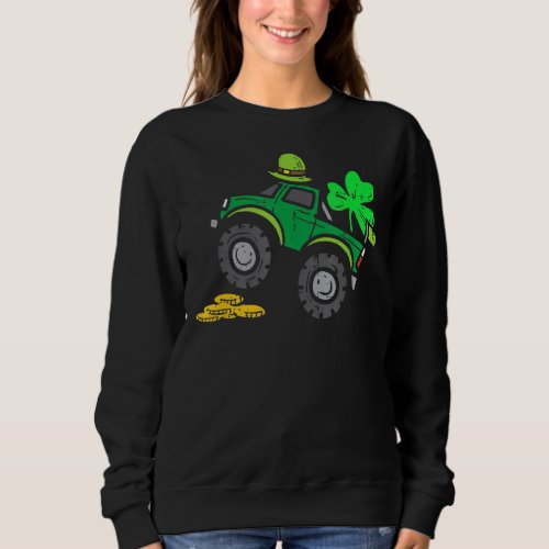 Kids Leprechaun Monster Truck Shamrock St Patrick Sweatshirt