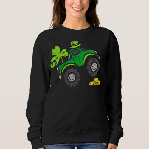 Kids Leprechaun Monster Truck Shamrock St Patrick Sweatshirt