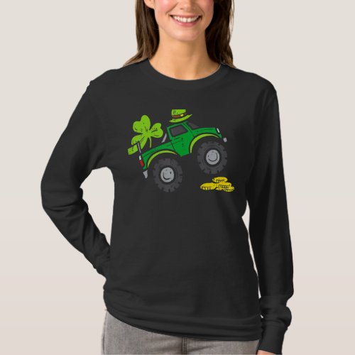 Kids Leprechaun Monster Truck Shamrock St Patrick T_Shirt