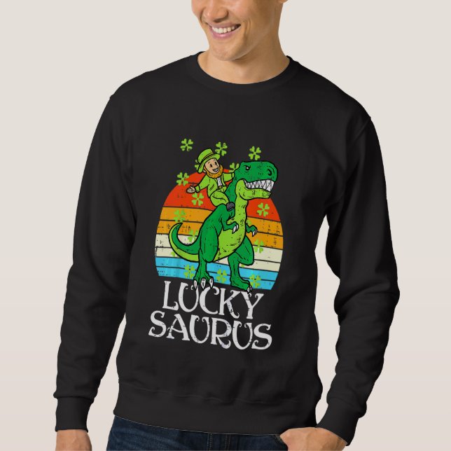Kids Leprechaun Trex Luckysaurus St Patricks Day T Sweatshirt (Front)