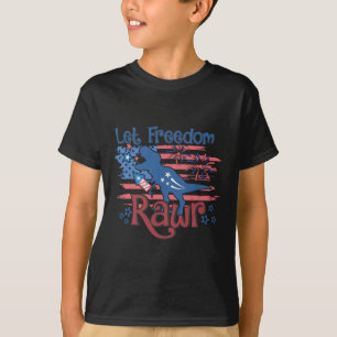 Kids Let Freedom Rawr T-rex Dinosaur Usa Flag 4th  T-Shirt
