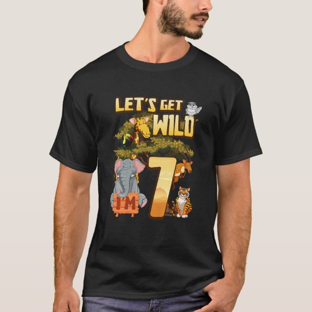 Kids Let's Be Wild I'm 7 Safari Animal Zoo Animal  T-Shirt (Front)