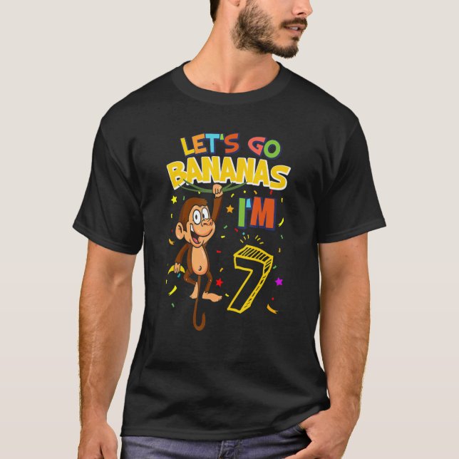 Kids Lets Go Bananas 7th Birthday Monkey 7 Year Ol T-Shirt (Front)