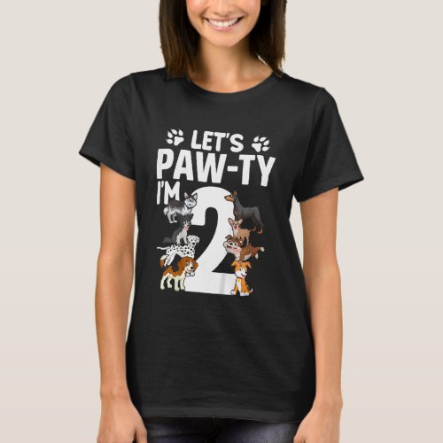 Kids Lets Pawty Im 2 Puppy Dog 2nd Birthday Party T_Shirt