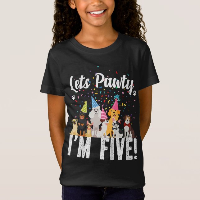 Kids Lets Pawty I'm FIVE! Puppy Dog Themed Birthda T-Shirt (Front)