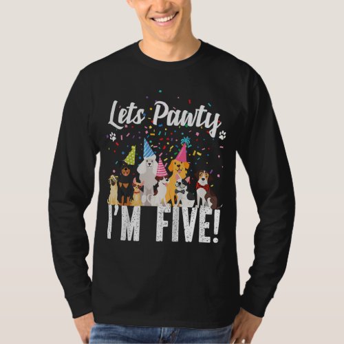 Kids Lets Pawty Im FIVE Puppy Dog Themed Birthda T_Shirt