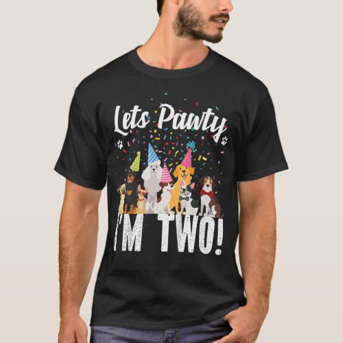 Kids Lets Pawty Im TWO Puppy Dog Themed Birthday T_Shirt