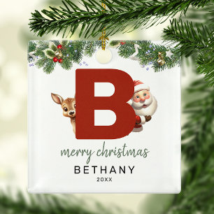Kids Letter B Monogram Christmas Tree Metal Ornament