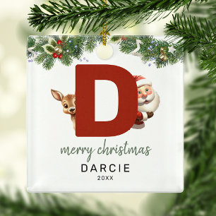 Kids Letter D Monogram Christmas Tree Metal Ornament