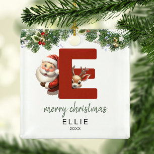 Kids Letter E Monogram Christmas Tree Metal Ornament