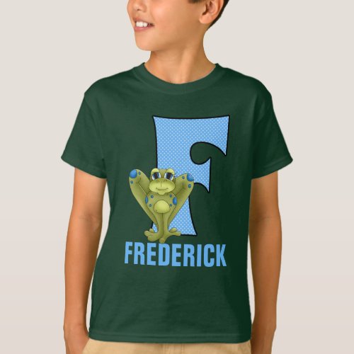 Kids Letter F Monogram Blue and Green Frog T_Shirt