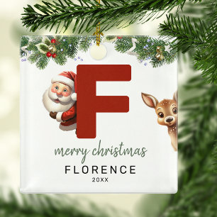 Kids Letter F Monogram Christmas Tree Metal Ornament