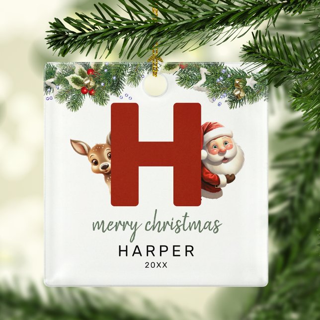 Kids Letter H Monogram Christmas Tree  Metal Ornament (Creator Uploaded)