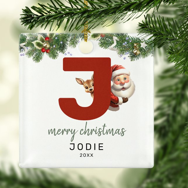 Kids Letter J Monogram Christmas Tree  Metal Ornament (Creator Uploaded)
