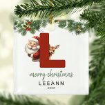 Kids Letter L Monogram Christmas Tree  Metal Ornament<br><div class="desc">Give your Christmas tree a personal touch this holiday season with a monogram Ornament! Featuring santa and a reindeer peeking from behind the letter L, this ornament can be personalized with a special photograph, name, and year, and an included template greeting. Make this festive keepsake a part of your traditional...</div>