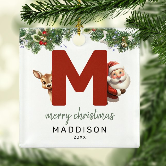 Kids Letter M Monogram Christmas Tree  Metal Ornament (Creator Uploaded)