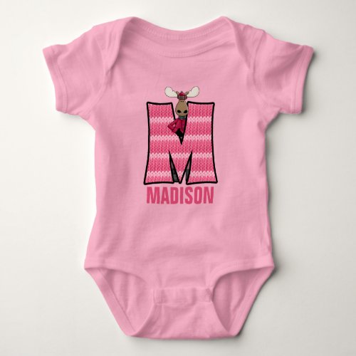 Kids Letter M Monogrammed Pink Knit Moose Baby Bodysuit