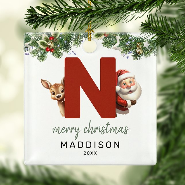 Kids Letter N Monogram Christmas Tree  Metal Ornament (Creator Uploaded)
