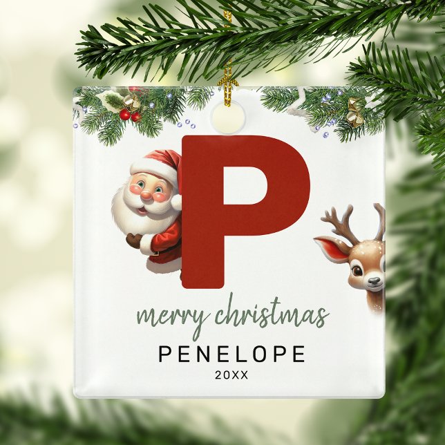Kids letter P Monogram Christmas Tree  Metal Ornament (Creator Uploaded)