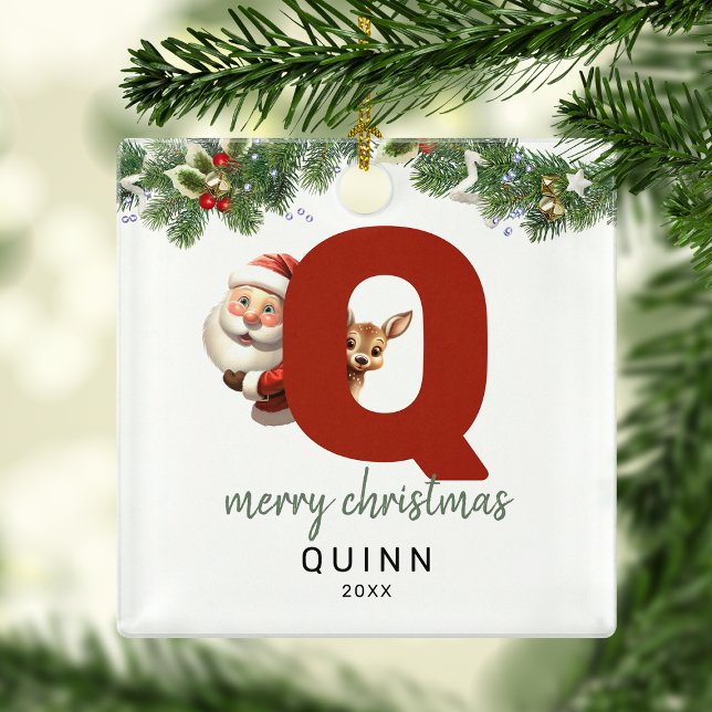 Kids Letter Q Monogram Christmas Tree  Metal Ornament (Creator Uploaded)